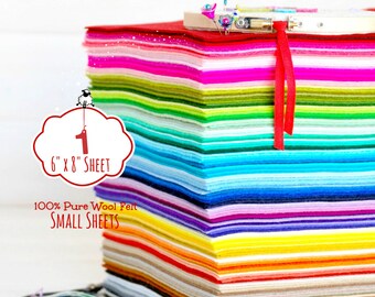 6" X 8" Felt Sheets - 1 Small Felt Sheets - 100% Merino Wool Felt - Pure Wool Felt - Limited Colors Available - Small Felt Sheets