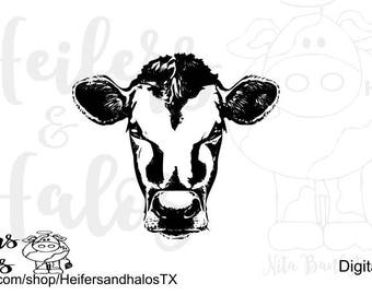Cow face svg for cricut, silhouette, decals, yeti cup, t-shirts. Farm svg, ranch svg, western svg