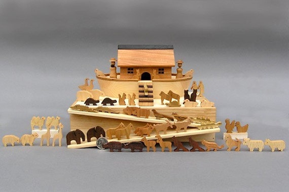 miniature noah's ark with 60 animals wooden noahs ark