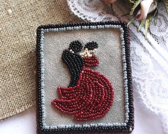Leather brooch Beaded brooch Brooch handmade Bead embroidered brooch Square brooch Beaded jewelry Women brooch Scarf dress jacket brooch