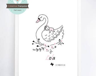 Swan print - Name-child (sold without frame)