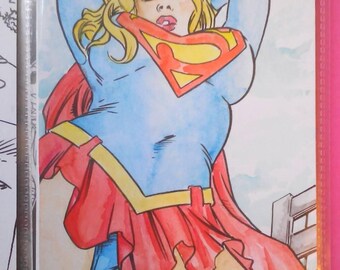 Supergirl watercolour art by boo rudetoons JusticeLeague DC comic