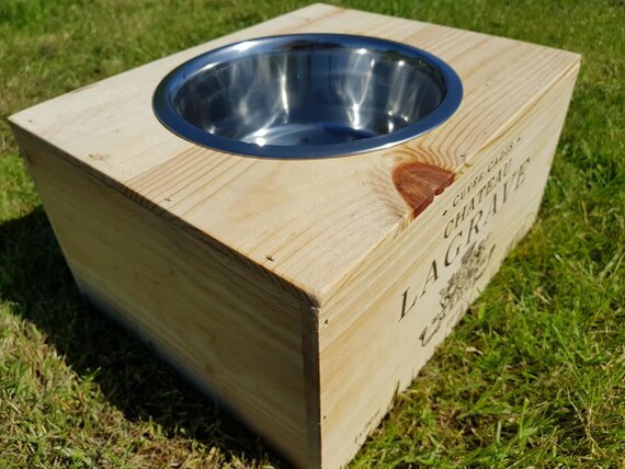 Reclaimed Wooden Wine Box Pet Feeder Bowl Station For Dogs