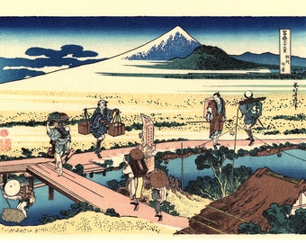 Japanese Ukiyo-e Woodblock print, Katsushika Hokusai, "Nakahara in Sagami Province, Thirty-six Views of Mount Fuji"