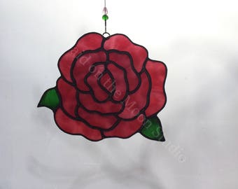 Stained Glass Rose, Stained Glass Sun Catcher, Glass Flower
