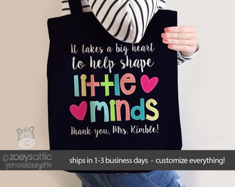 teacher tote bag - adorable teacher tote for kindergarten, first grade - teacher gift a big heart to help shape little minds MSCL-028d