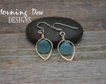 Sterling Silver & Blue Chalcedony Gemstone Briolette Teardrop Earrings