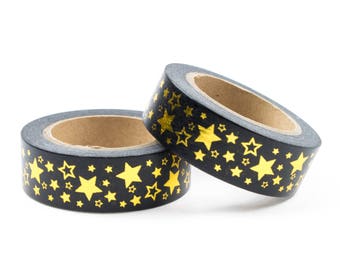 Black washi tape with gold stars