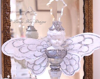 BIG Butterfly Original Sun Catcher Crystal Assemblage Doll Art Sculpture Butterfly Doll Mixed Media Assemblage Doll Lorelie Kay Original