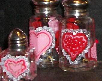 Painted Glass Heart Salt and Pepper Shakers Red Heart Salt & Pepper Shakers Hand-painted by Lisa Hayward - Valentine's Day