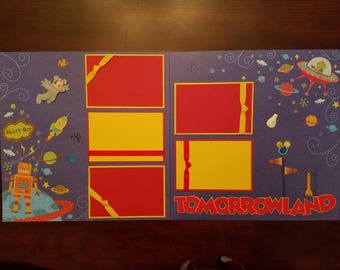 Disney Tomorrowland Scrapbook Layout with Space Mickey 2 Page 12"x12" Premade Disneyland Framed Art Shadow Box Art, Gift