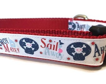 Dog Collar, Sail Away, 1 inch wide, adjustable 18-26 inches, quick release