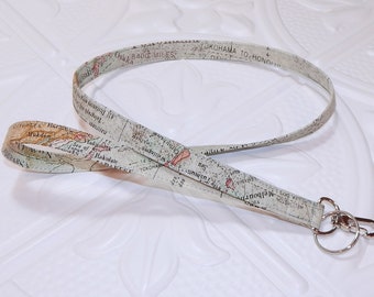 Map Fabric Lanyard - Id Badge Holder - Lanyard For Keys - Teacher Lanyard - Key Lanyard