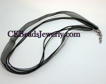Build a Necklace Organza Ribbon Necklace Singles Black 17" Necklace Jewelry Making Necklace Pendant Cord DIY Beads Beading Supplies