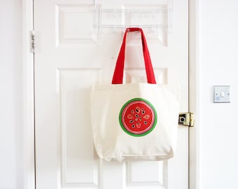Watermelon Canvas Tote Bag/ Fruity Tote Bag/ Cotton Bag/ Tropical Fruit Design/ Eco Friendly/ Shoulder Bag/ Summer Bag/ Food Art