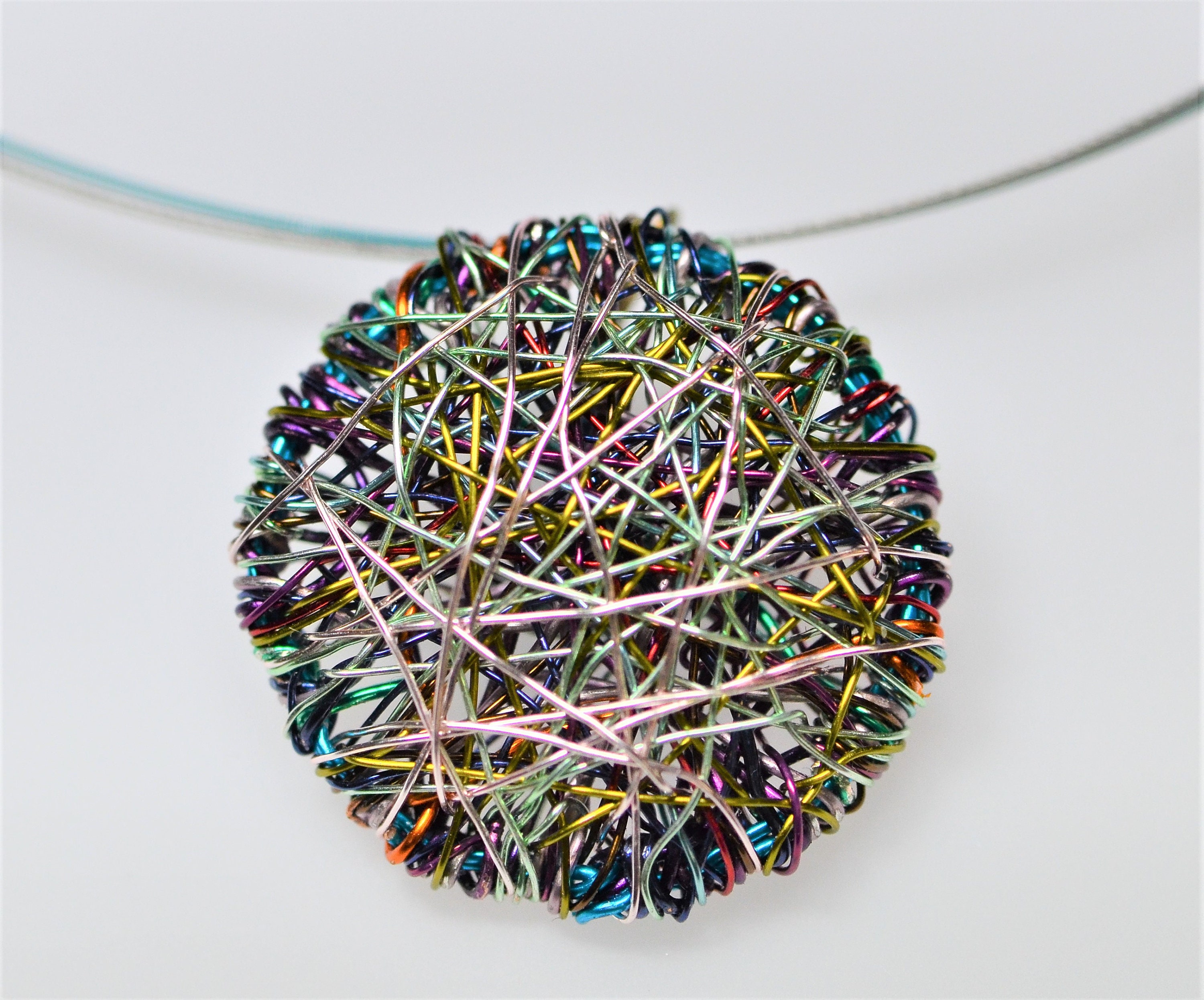 Round Necklace, Purple Turquoise, Wire Jewelry, Minimalist Art Necklace, Geometric, Round Necklace, Purple Turquoise, Wire Jewelry, Minimalist Art Necklace, Geometric,