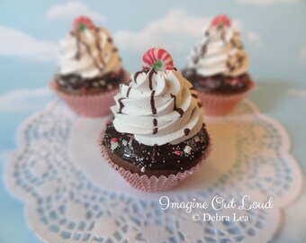 Fake Cupcake Realistic Christmas Holiday Candy Cane Peppermint Faux Ornament