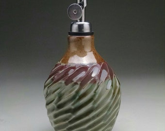 Olive Oil Dispenser, with Weighted Stainless Steel Dust Cap Oil Pourer. Gloss Green & Shino. "Ready to Ship"