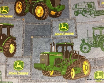 John Deere Fabric By the Yard or Half Yard Big Farm Tractor Fabric with Tractors Green Yellow Blue Cotton Quilting Fabric wt4/18
