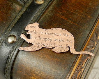 Cat brooch, copper cat pin, cat jewellery, animal jewellery, cat lover gift, cat fancier gift, text jewellery, quote jewelry, steampunk cat