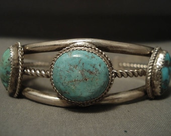 Superior Vintage Navajo Spiderweb Turquoise Silver Bracelet