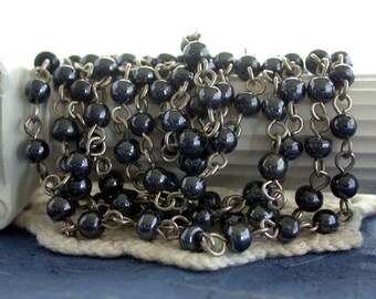 Hematite Glass Rosary Chain, Beaded Chain, Chain, Jewelry Chain, Glass Bead Chain CHN-221