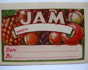 6 Vintage Jam Canning Labels, Full Color, 1950s Gummed Labels