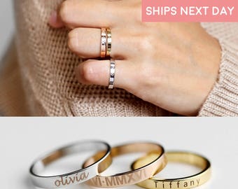 Stacking Ring Silver Engraved Ring Personalized Ring For Women Inspirational Ring Custom Name Ring Best Friend Ring - R4