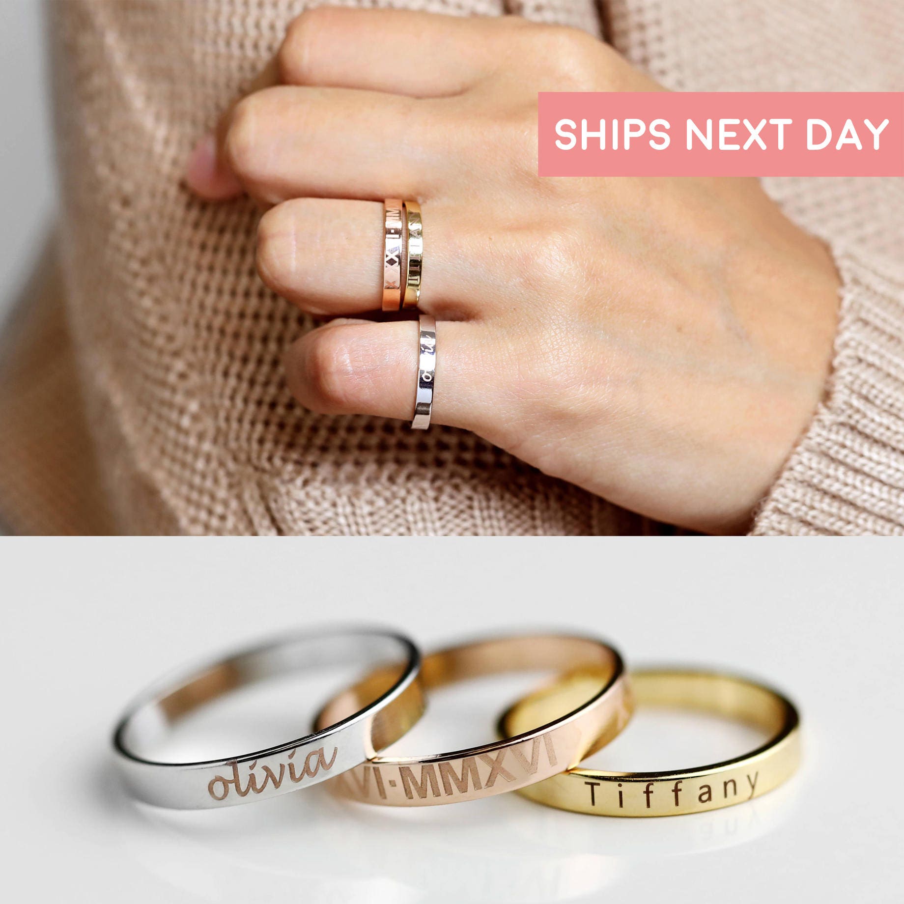 Stacking Ring Engraved Ring Personalized Ring For Women