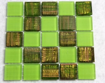 CLEARANCE - Bisazza "Gina" Blend Lime Green Olive Aventurine 25 tiles 3/4" Blend Mosaic Glass Italian made mesh copper strands 1 swatch lot