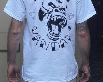 t shirt Jewel Cloth. dirty vandals gorilla jungle hipster hip hop graffiti animal diamond black white crown 100% cotton made in italy