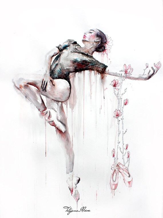 Original Watercolor Painting. Wall art ballet dancer girl.
Watercolor People Dancing