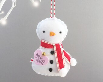 Snowman Christmas Decoration - Snowman Ornament - Baby's First Christmas Decoration