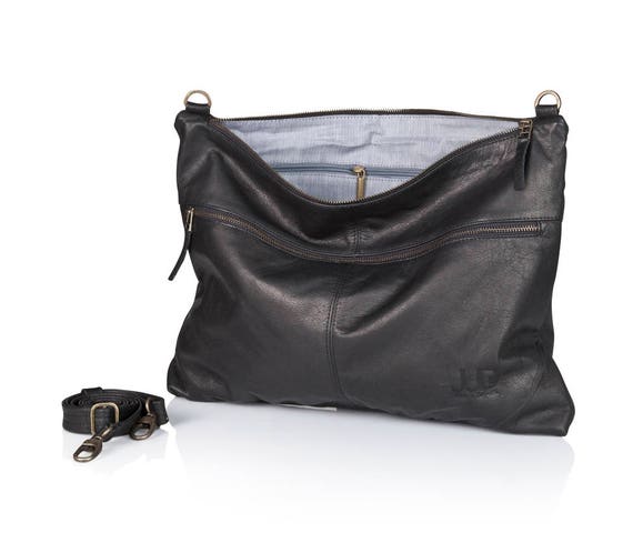 Black leather messenger bag soft leather purse SALE