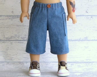Boy Doll Denim Board Shorts, 18 inch Doll Clothes, American Boy Doll Cargo Shorts