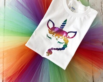 Embroidered Personalized Name Unicorn Face Pastel Rainbow Tutu Set Outfit main image 1