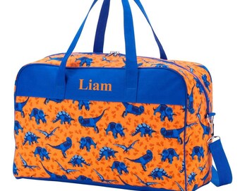 Personalized Dinosaur Travel Bag | Little Boys Personalized Overnight Bag | Blue and Orange Boy Luggage | Kid's Luggage | Toddler Luggage
