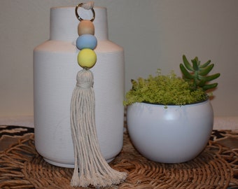 Large handmade clay bead keychain with tassel