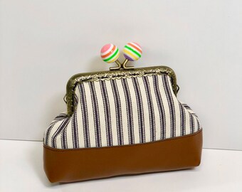 Rainbow Ball Kisslock Coin Purse in Blue White and Carmel