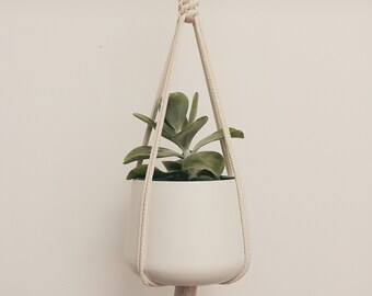 TONEY // Macrame plant hanger. Hanging planter. Wood hook bead planter.