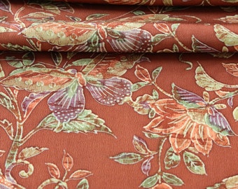Vintage Kimono Silk, Kimono Fabric, Japanese Kimono, Floral Fabric, Silk Chirimen Crepe, Brown Silk Crepe Fabric,