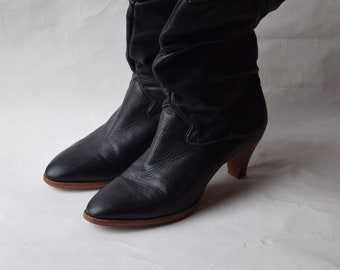 Black Leather Slouch Boots