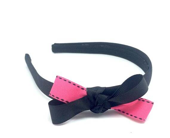 Hot Pink and Black Bow Headband Headband Black w/ Hot Pink