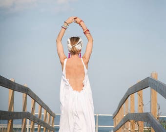 Backless Dress - Long Bohemian Open Back Dress - Long Beach Cover Up - Bohemian Backless Beach Dress - Swimsuit Cover Up