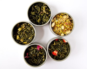 You Pick Tea Sampler - 5 Flavors - Green Tea, Oolong Tea, Black Tea, Yerba Mate, Tisanes, Flowers, Pu erh