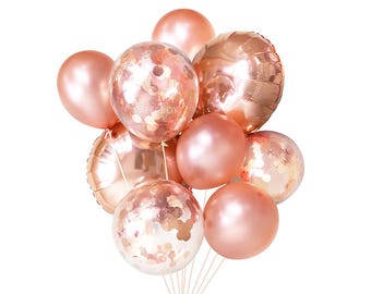 Rose Gold Balloons ( Balloon Bouquet Bundle with Confetti Balloons ) - Copper Fall / Autumn Wedding Decor Ideas