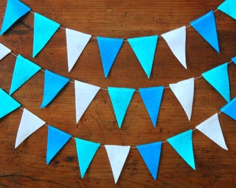 19 ft Felt Pennant Garland, Banner Garland, Blue Felt Garland, Nursery Decor, Blue Party Decoration, Triangle Garland, Bunting Flag Garland