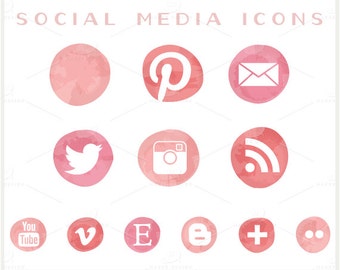 Social Media Icons - VECTOR Files - for Blogs & Websites - Pink Ombre