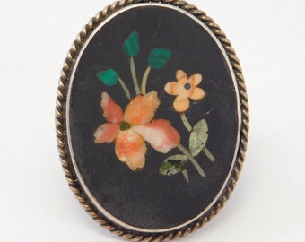 Antique Pietra Dura Mosaic Oversize Silver Ring