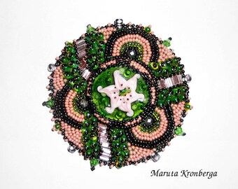 Bead embroidered brooch
